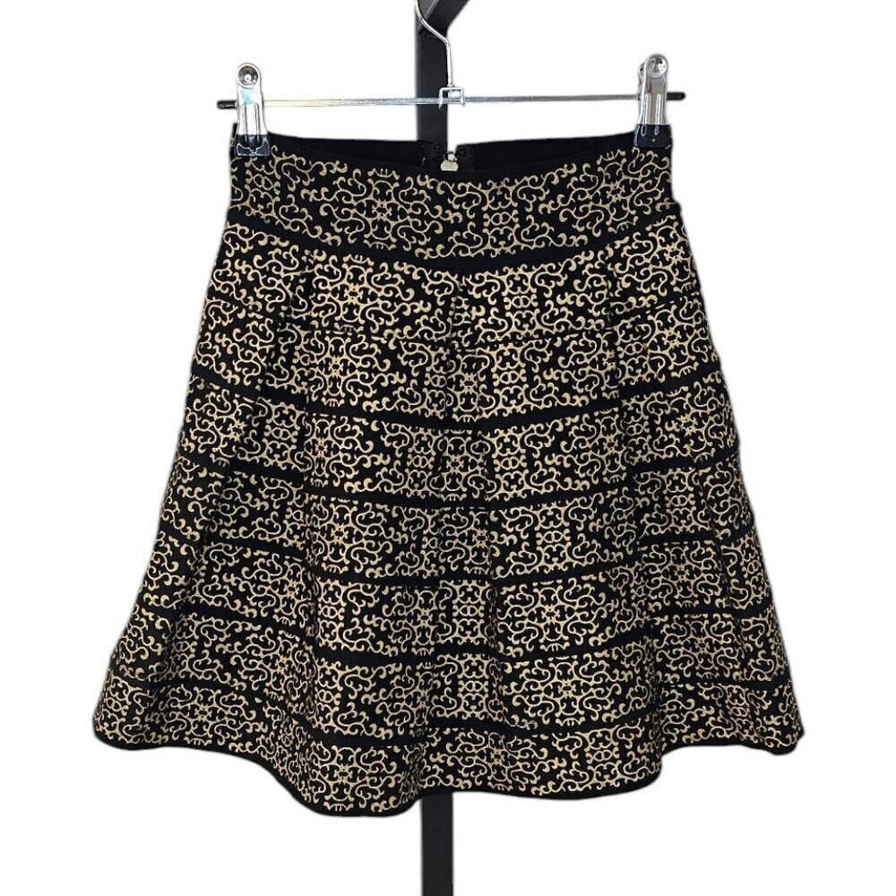 Guess Womens Bandage Mini Skirt, Gold, Black, Baroque, Size XS